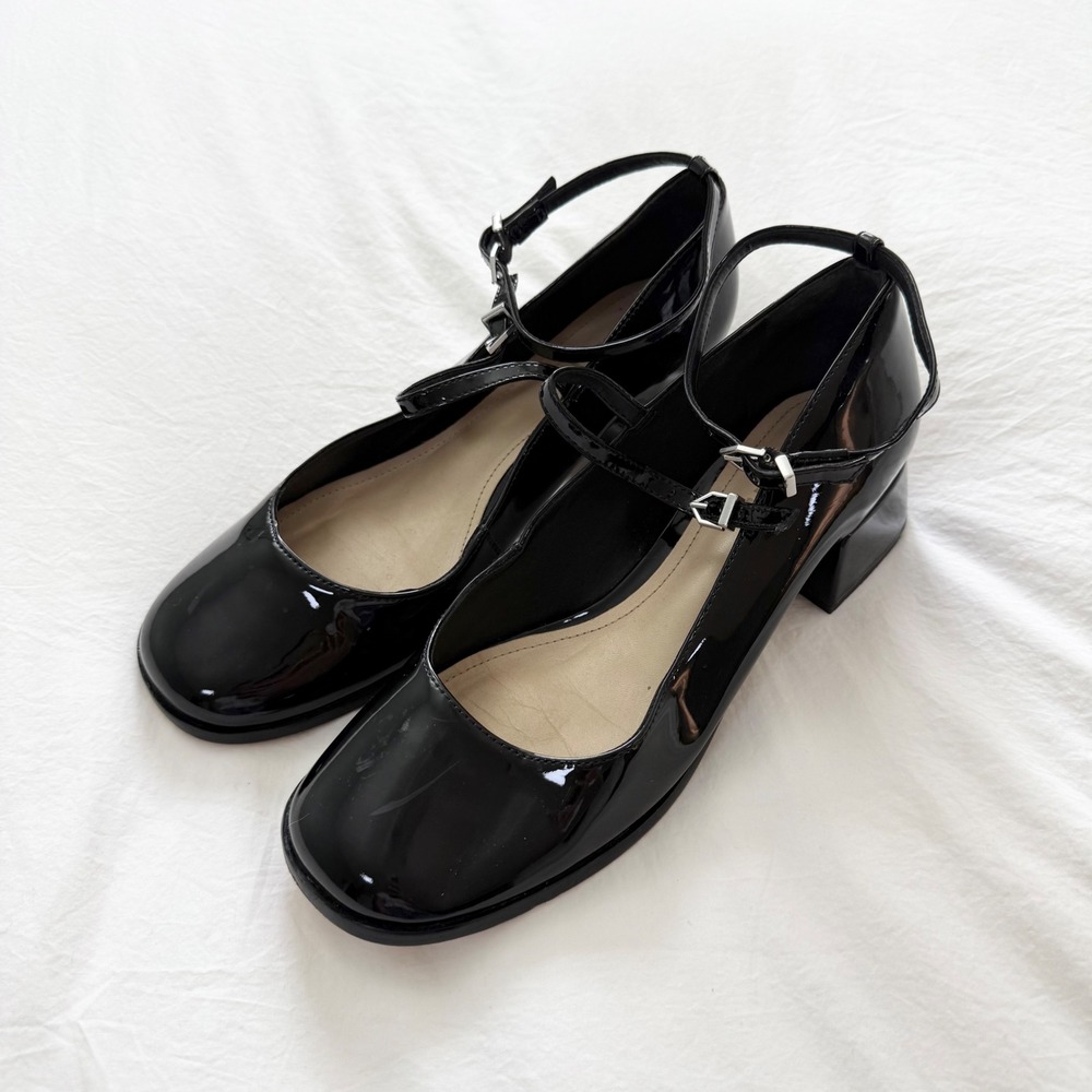 Schutz Dorothy Mary Jane Patent Leather Block Heel Pumps Black Size 7.5B - Picture 2 of 6